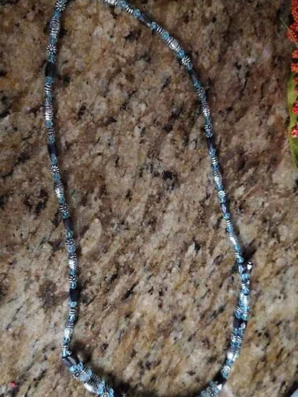 Multi-Strand Blue and Silver Beaded Stretch Bracelet